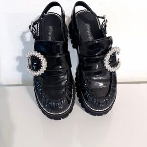 Jeffrey Campbell Black Mule Shoes Slip-On Strap